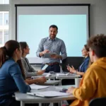 Modern classroom with integrated technology solutions