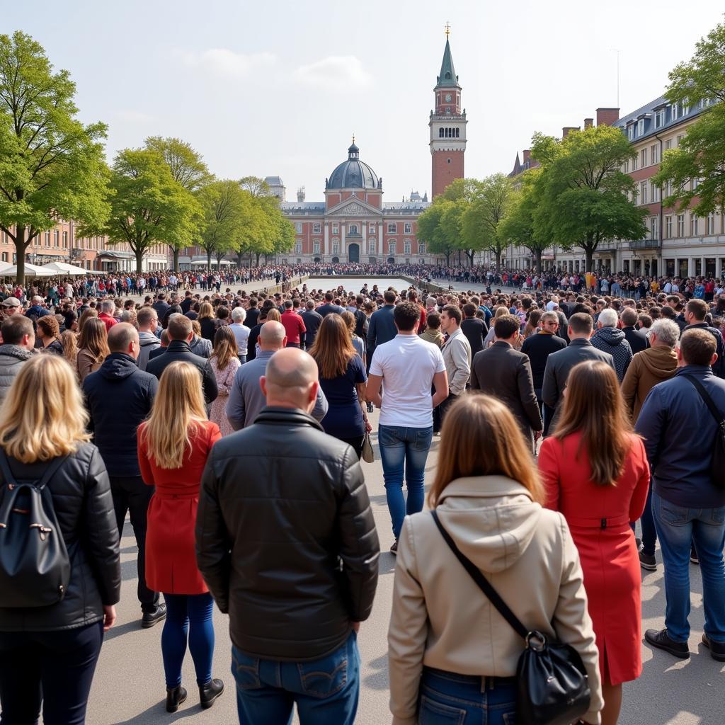 Diverse group of people gathered at a special place in hometown