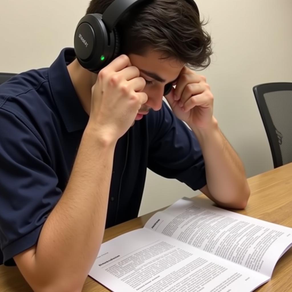 Student using concentration techniques during IELTS practice