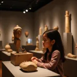 Young person exploring cultural heritage site in museum