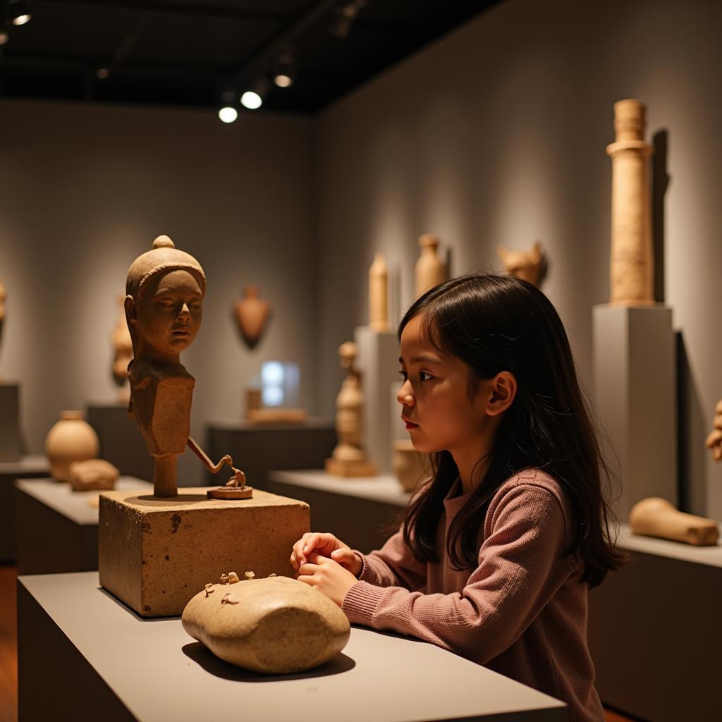 Young person exploring cultural heritage site in museum