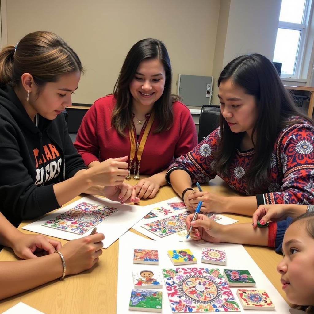 Students engaging in traditional cultural practices during workshop