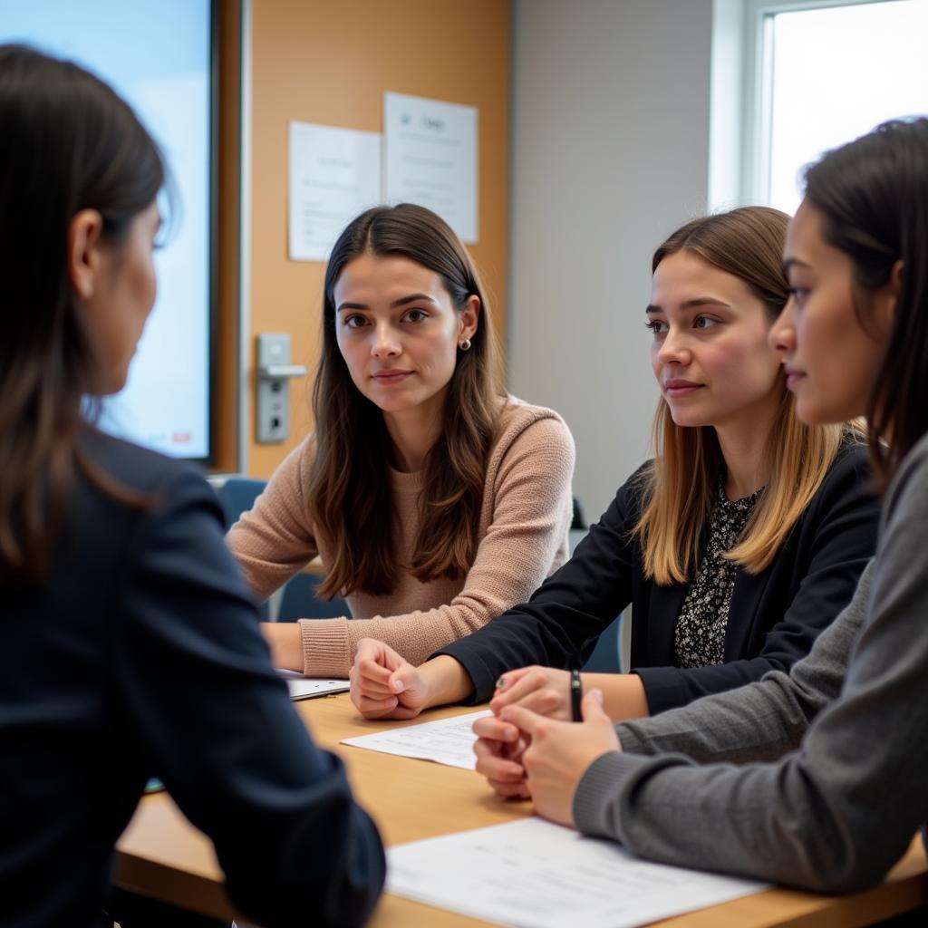 Diverse group of university students engaged in interactive classroom discussion