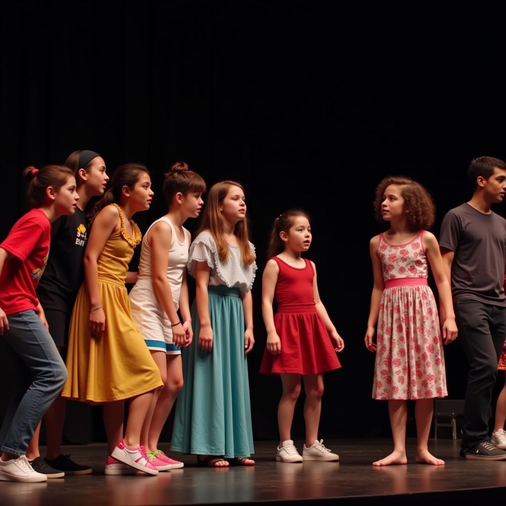 Students performing in a school play demonstrating drama and theater skills