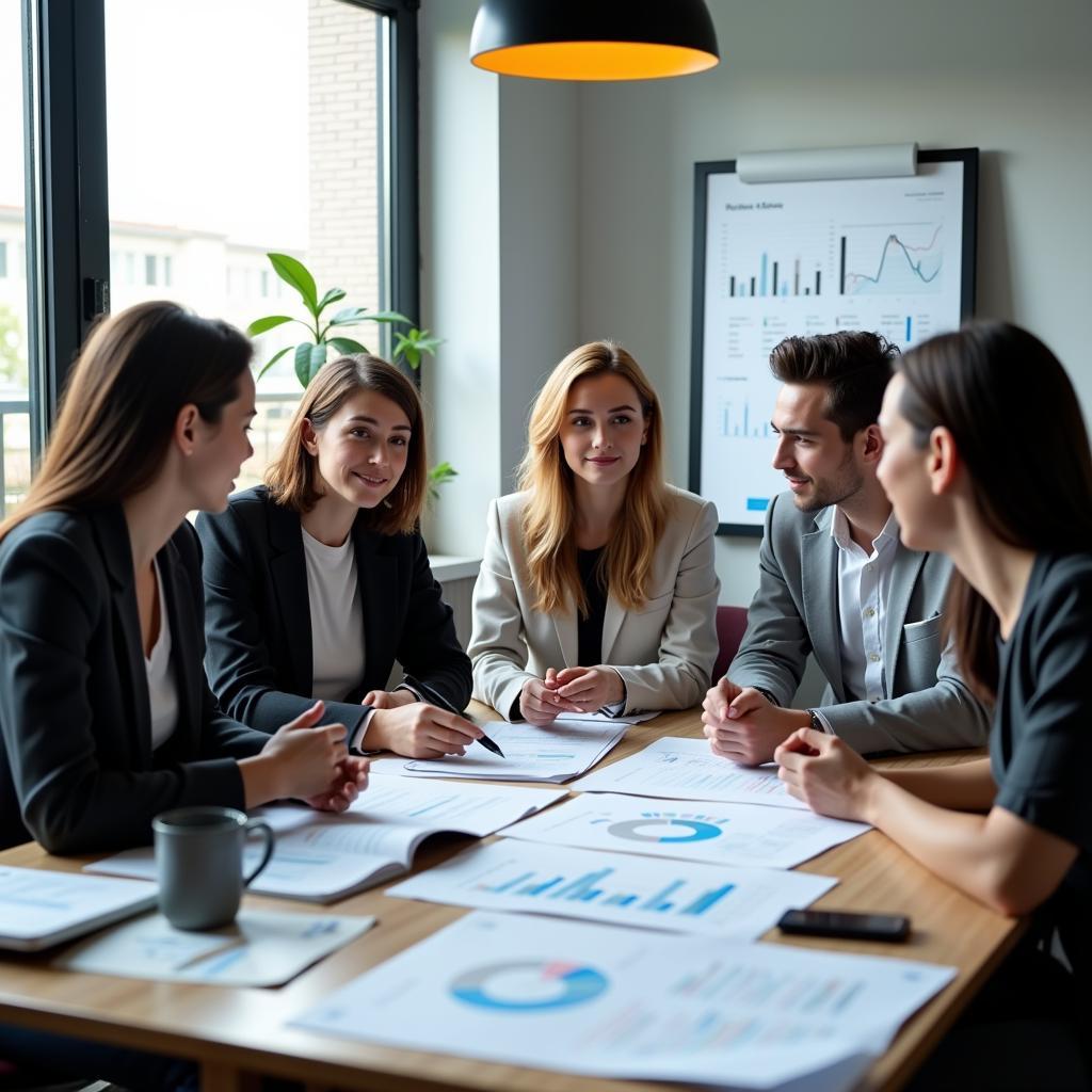 Young professionals discussing investment strategies and financial planning