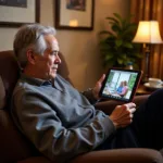 Senior citizen enjoying digital entertainment on tablet