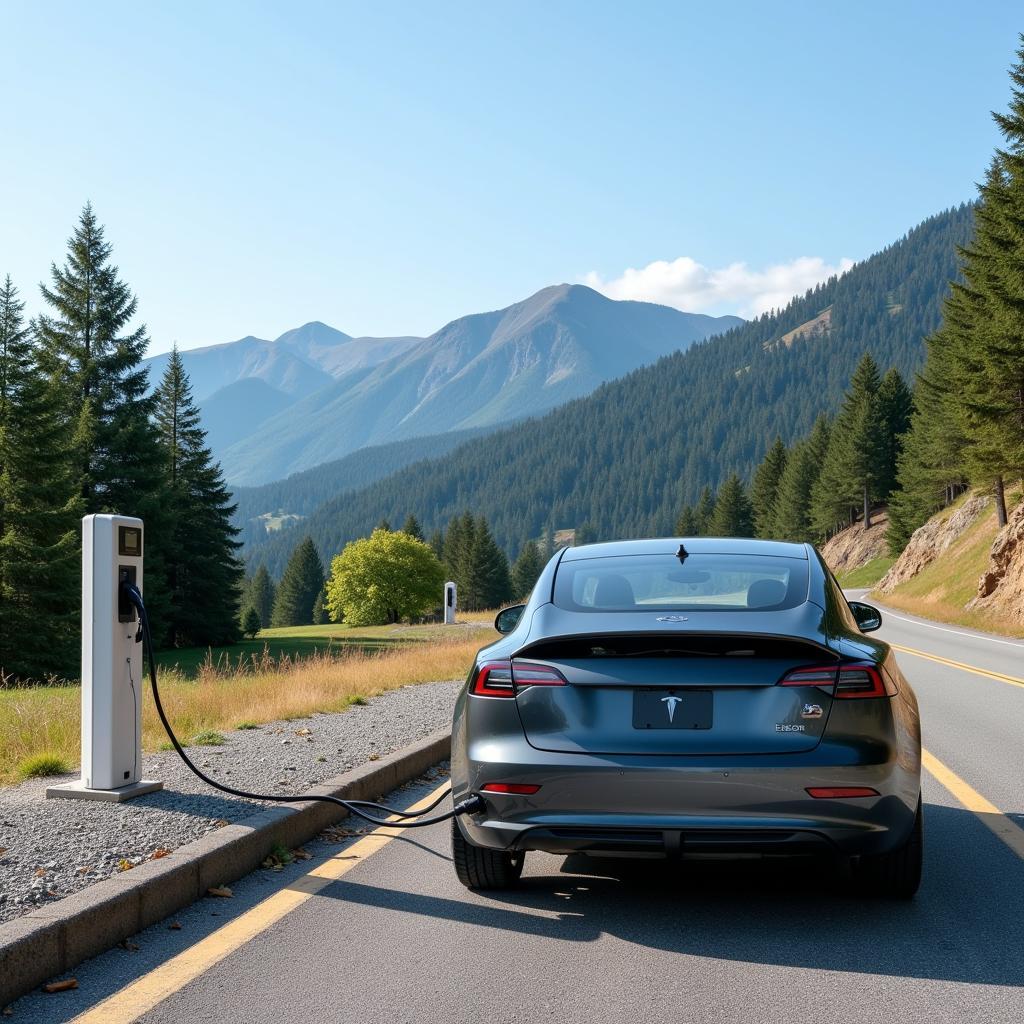 Electric vehicle charging at a scenic rest stop