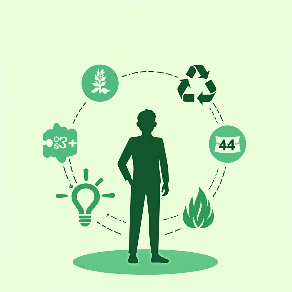 Individual environmental responsibility and carbon footprint reduction illustrated with green elements