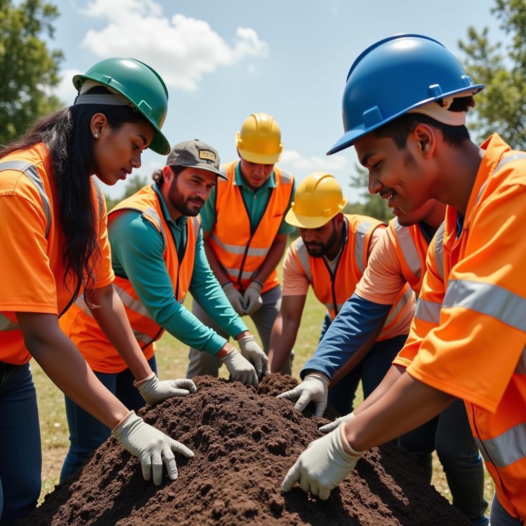 Community members participating in environmental cleanup