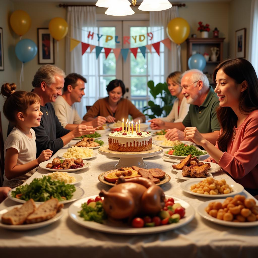 Family gathering for birthday celebration around table