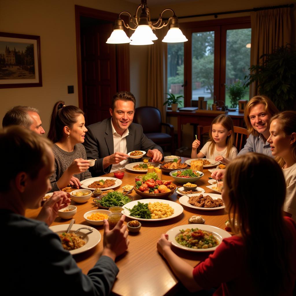 Extended family enjoying traditional meal celebration