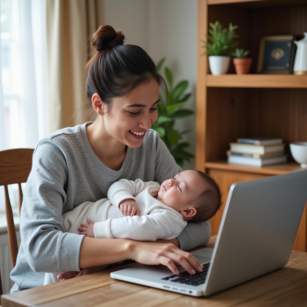 Parent spending quality time with newborn while managing work