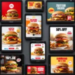 Fast food advertisements displayed across various social media platforms and television screens