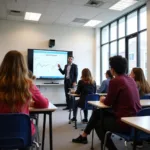 High school students learning financial literacy concepts in modern classroom