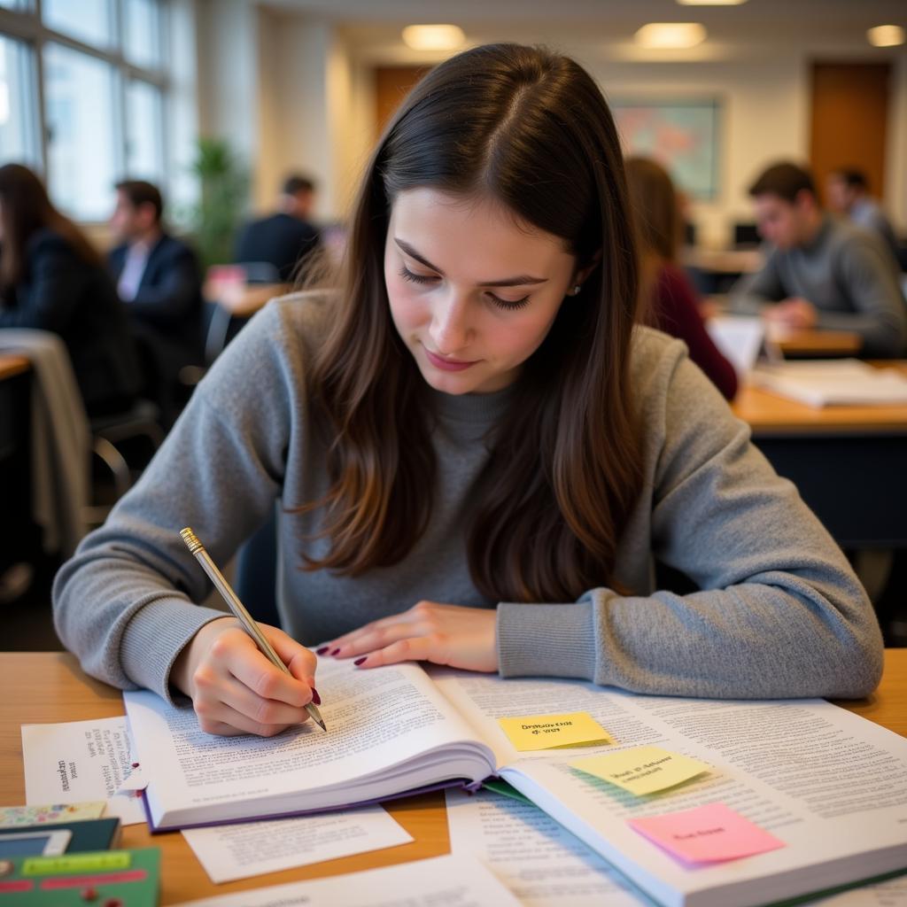 Student practicing concentration techniques for IELTS academic reading