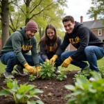 Students from fraternities and sororities participating in community service