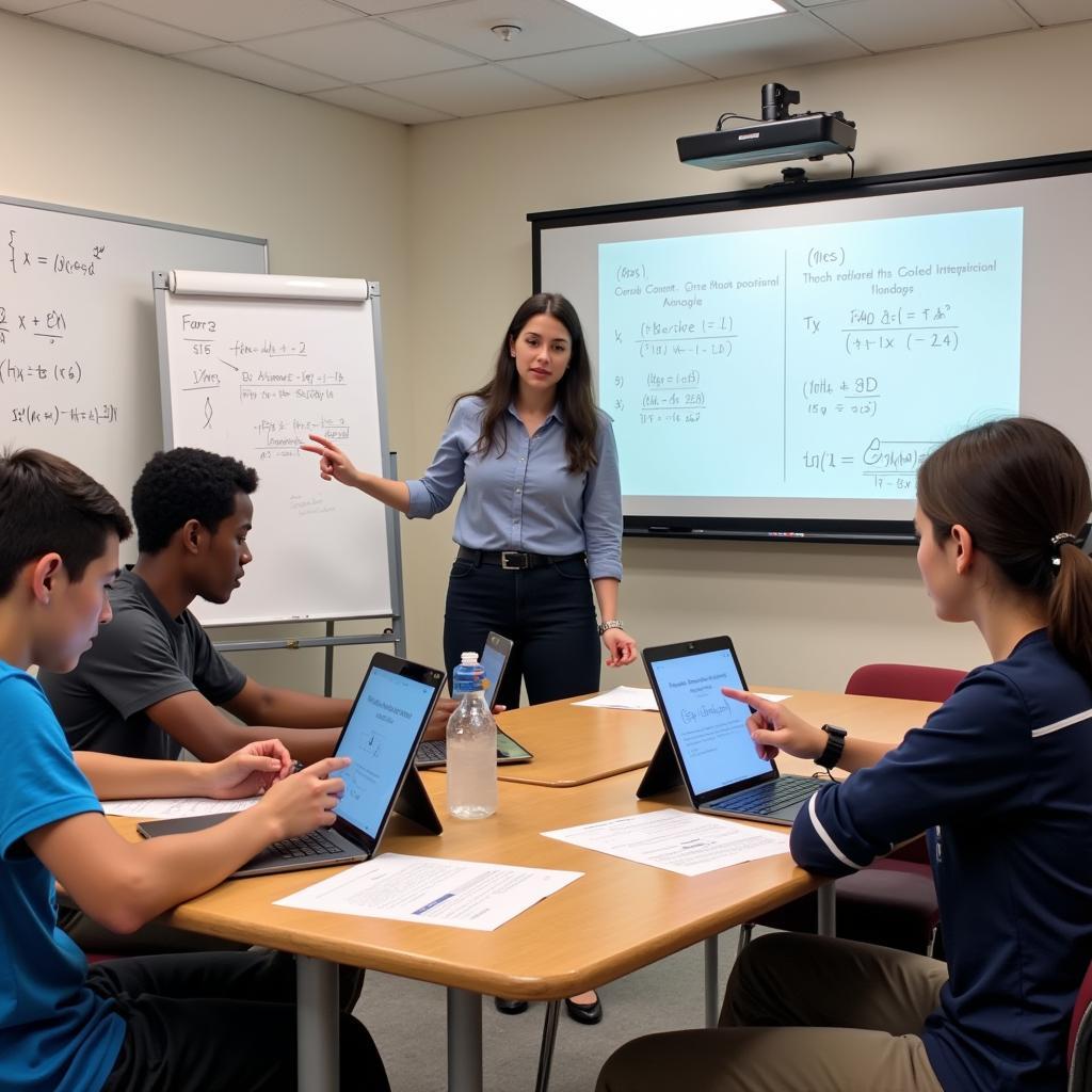 Gifted students engaged in advanced mathematics lesson with specialized instructor