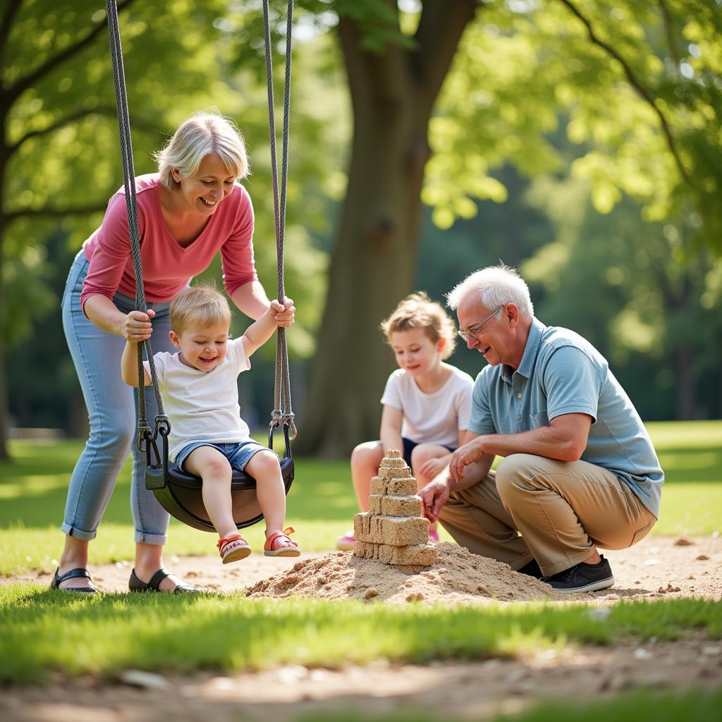 Grandparents playing with grandchildren in park