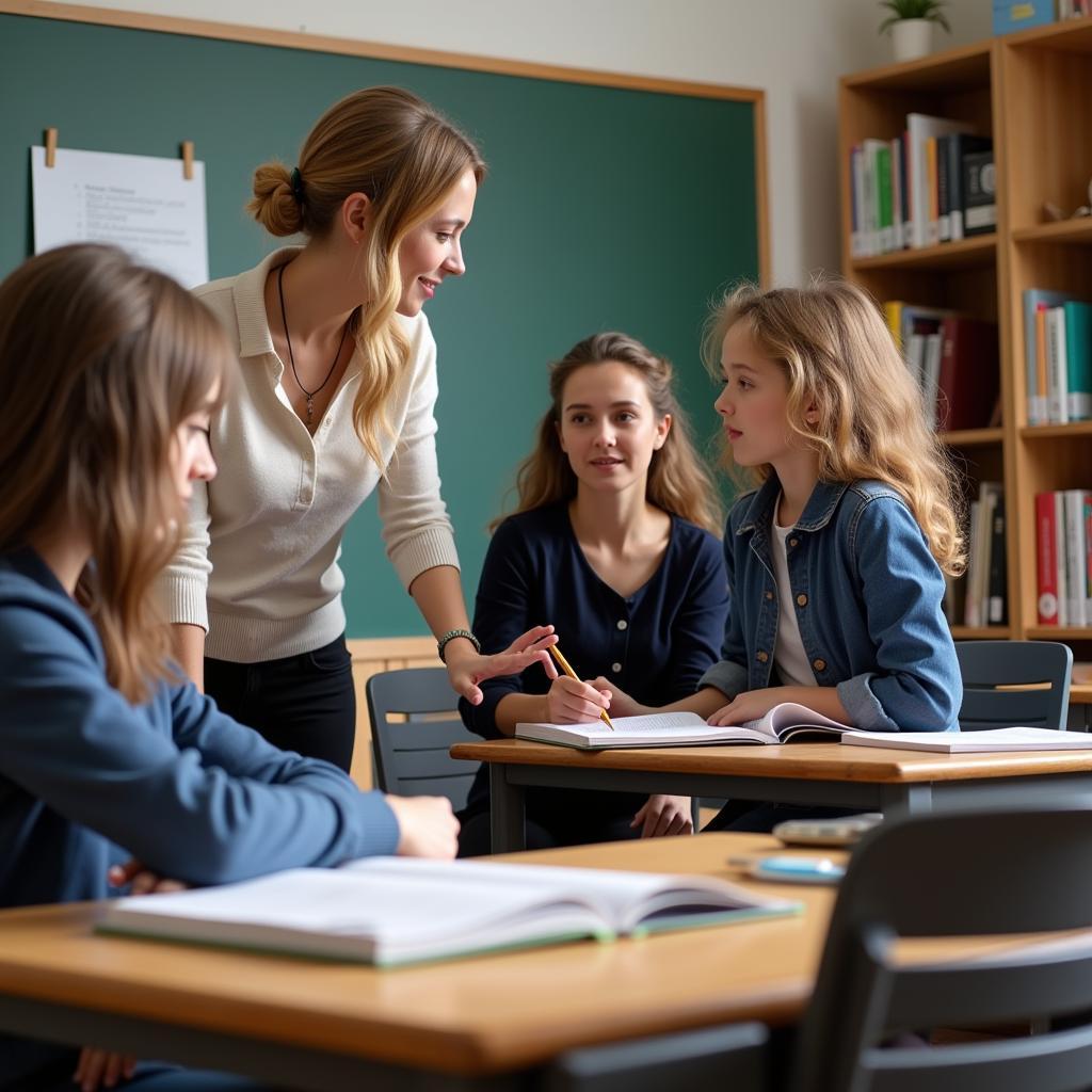 Teacher demonstrating guided practice techniques in classroom