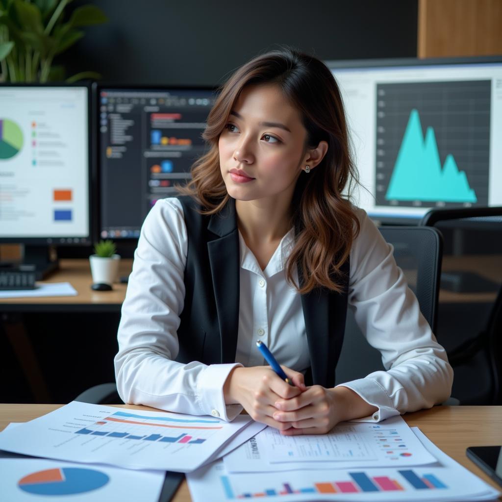 Professional working diligently in modern office setting