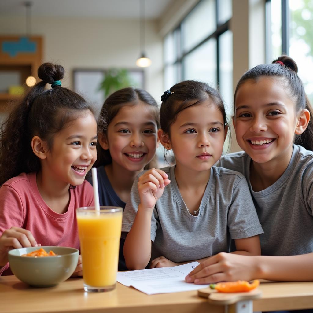 Students participating in healthy lifestyle education activities at school