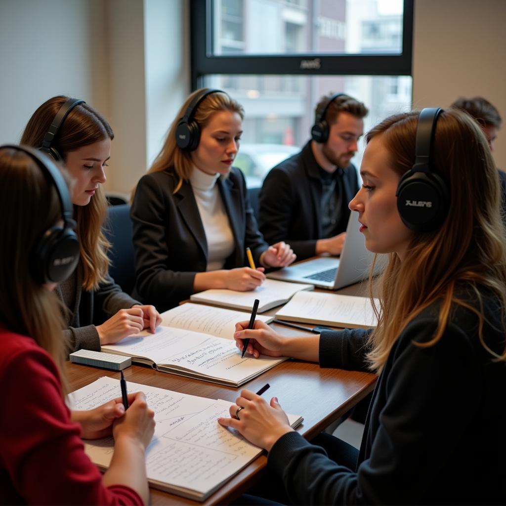 IELTS candidates practicing listening with memory retention techniques