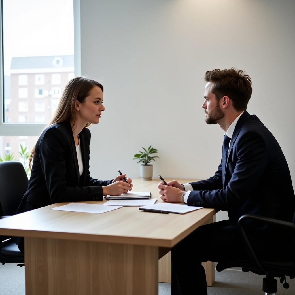 IELTS Speaking Test examiner interviewing candidate professionally