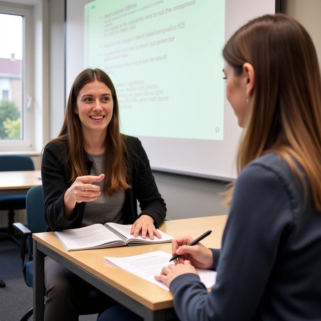 IELTS candidate practicing speaking skills with examiner