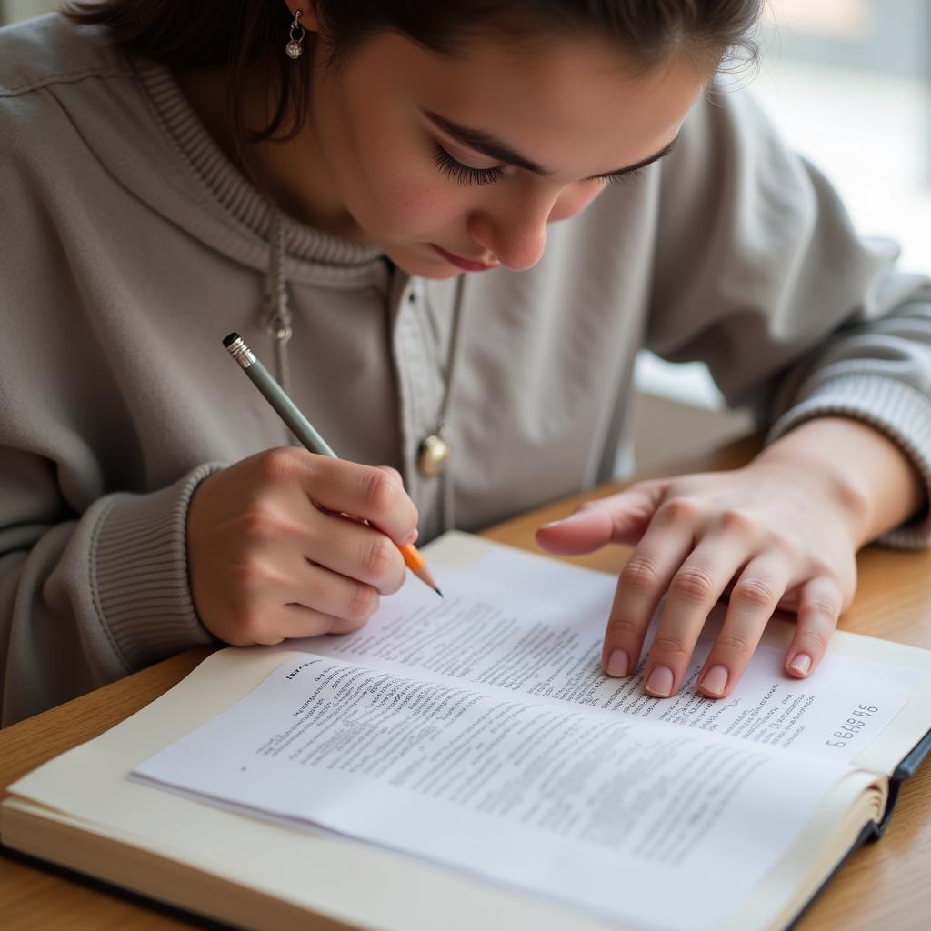 Student practicing efficient scanning techniques for IELTS reading