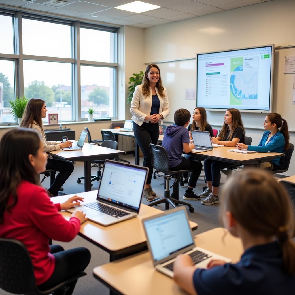 Diverse students including those with physical disabilities studying together in modern classroom