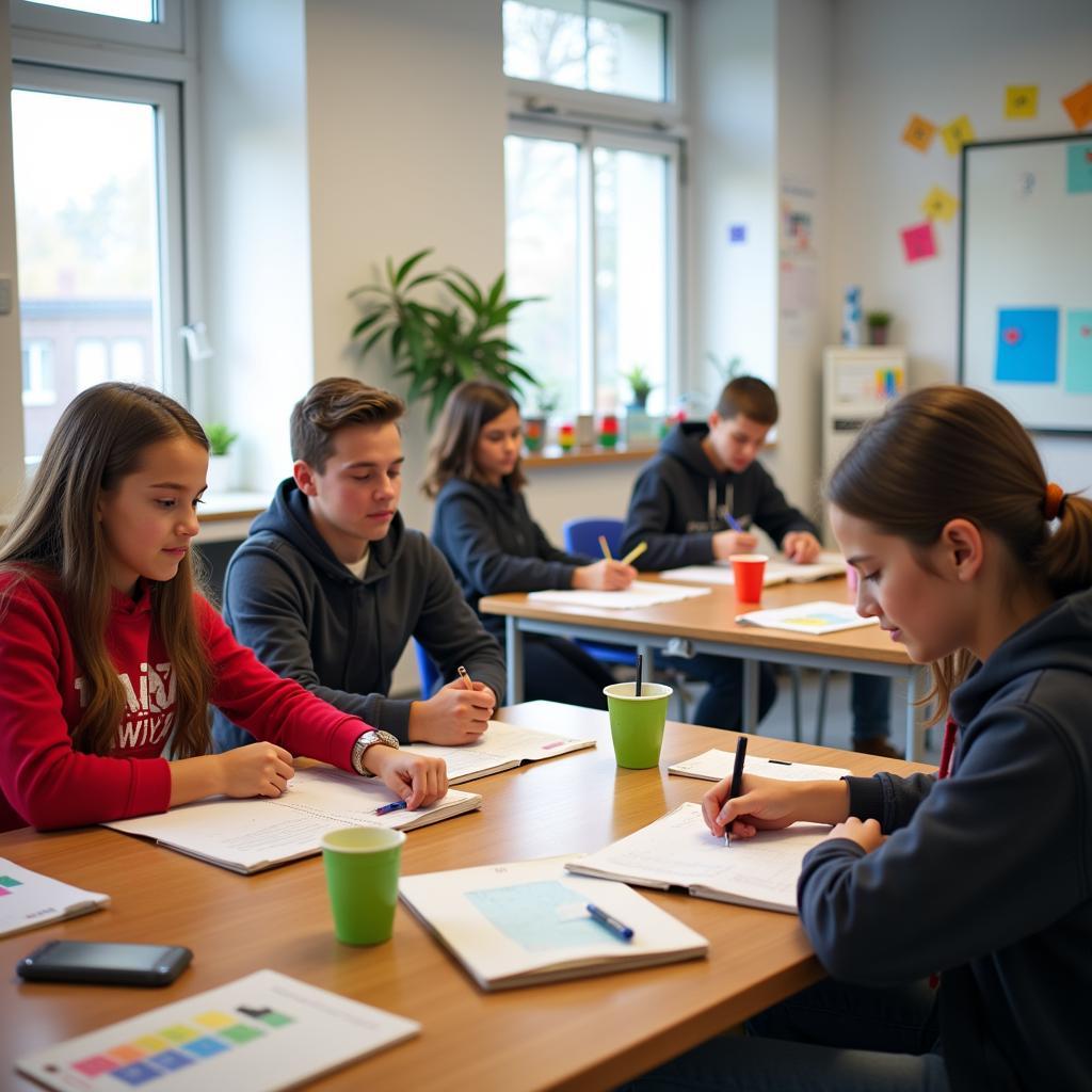 Students learning both practical and theoretical subjects in modern classroom