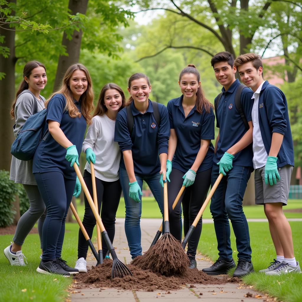 High school students participating in mandatory community service program