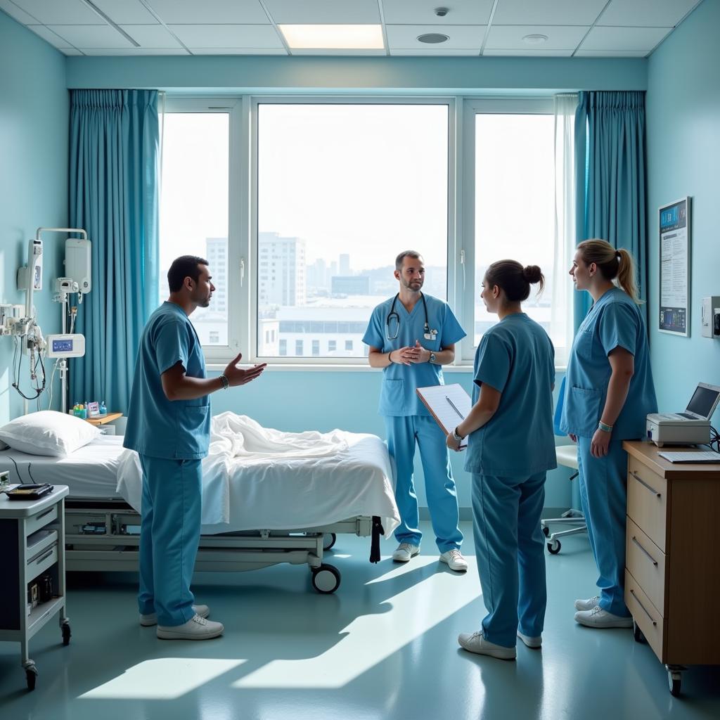 Healthcare professionals working in hospital ward environment