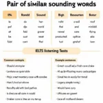 Common minimal pairs in IELTS Listening with pronunciation differences