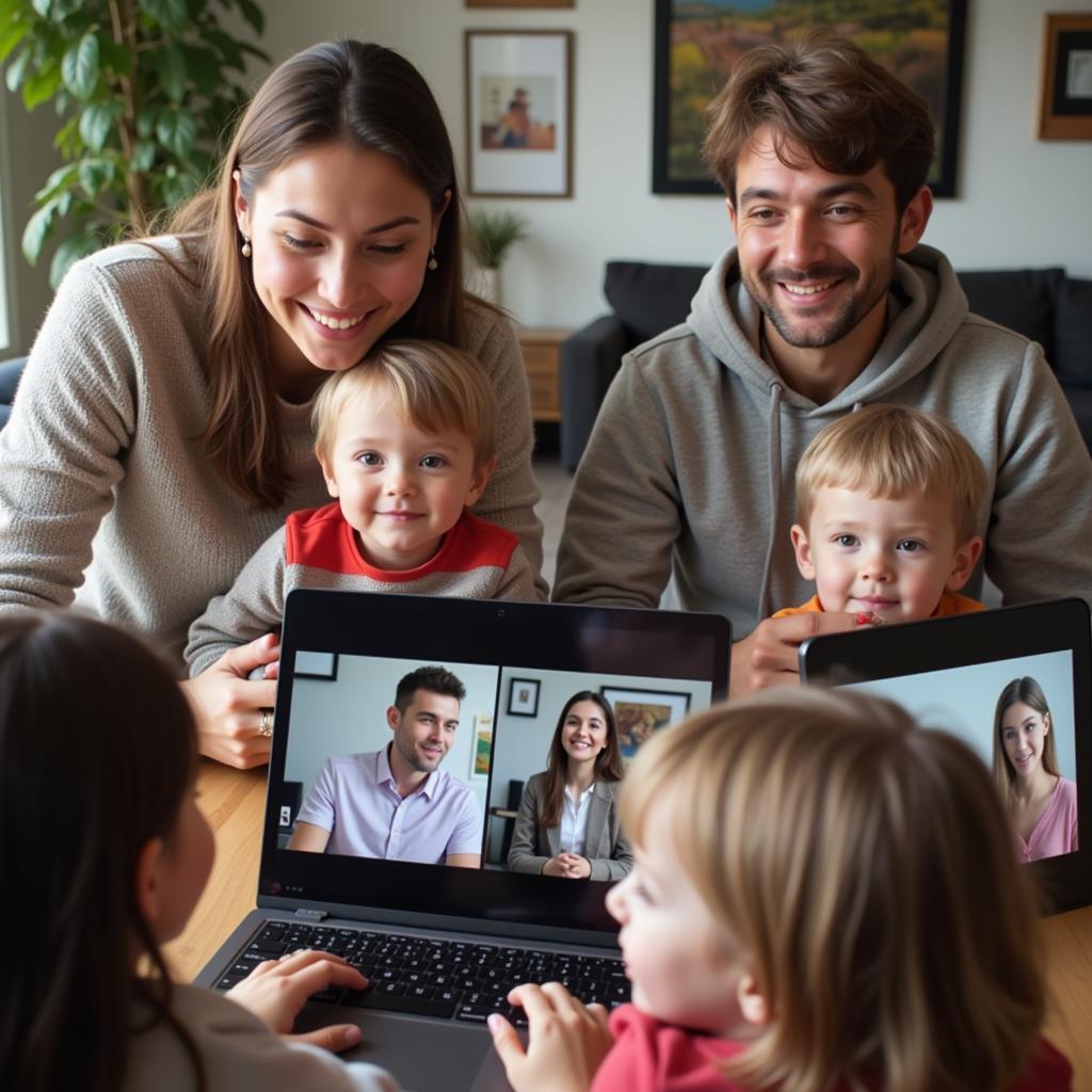 Family members using video calling technology to stay connected across distances