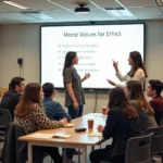 Students engaged in ethical discussion during class