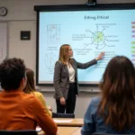 Teacher explaining moral concepts to diverse student group