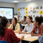 Multicultural education in modern classroom with diverse group of students