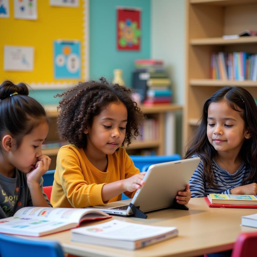 Young children engaged in multilingual learning activities