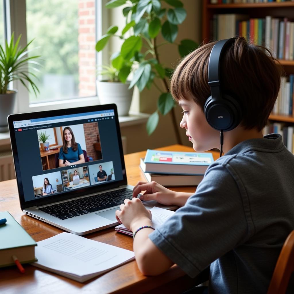 Student using laptop for online education