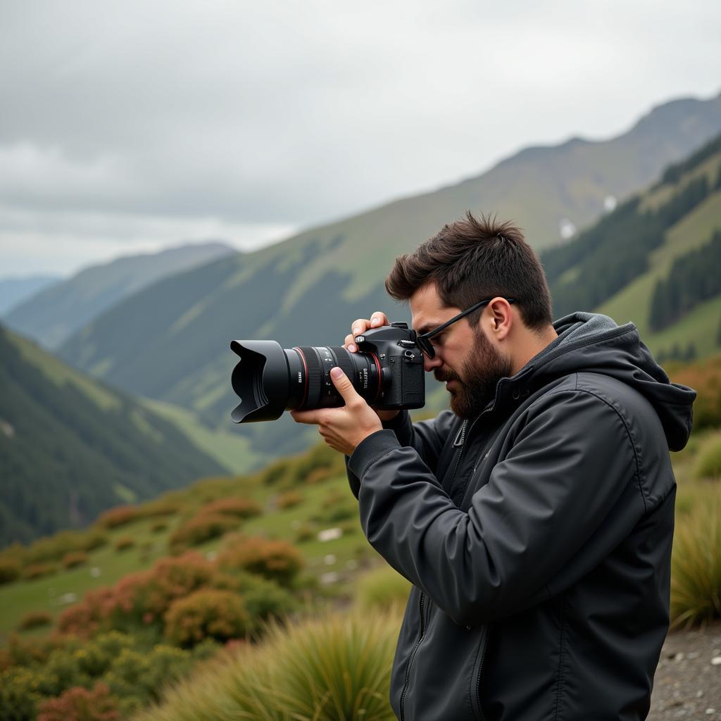 A passionate photographer capturing a moment in nature