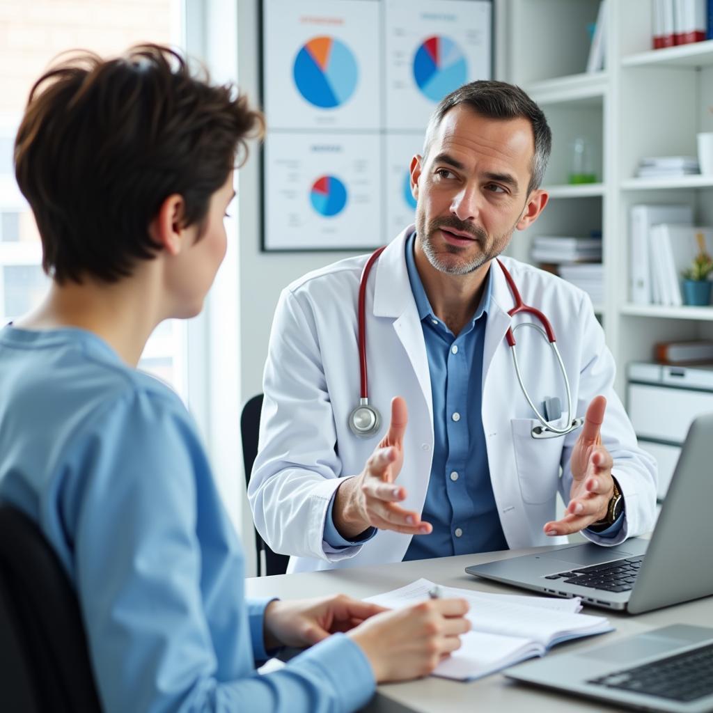 Medical consultation showing doctor discussing symptoms with patient