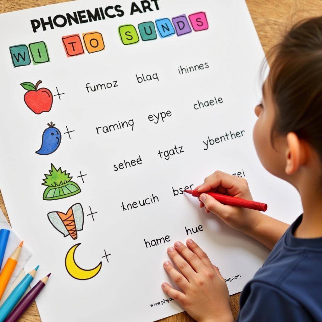 Student studying English phonemic chart for pronunciation improvement