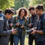 Photography enthusiasts sharing experiences and techniques outdoors