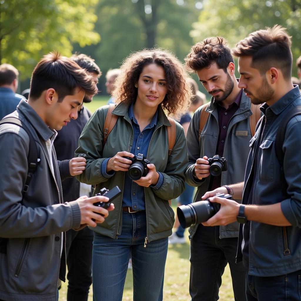 Photography enthusiasts sharing experiences and techniques outdoors