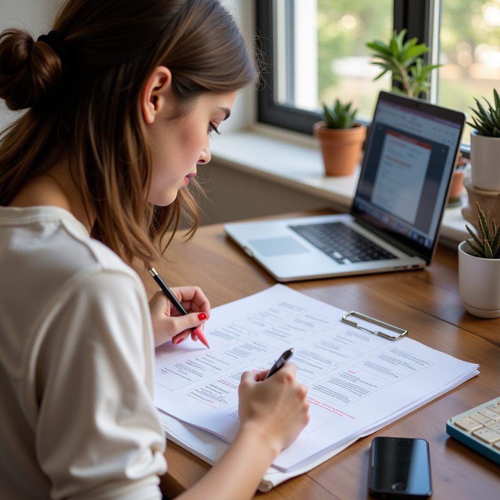 IELTS candidate reviewing questions before listening task