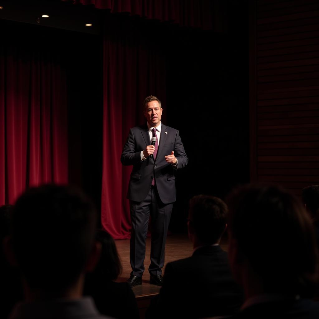 Professional comedian engaging audience during performance