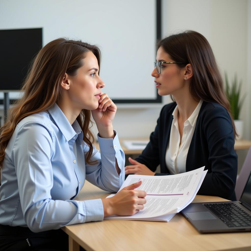 IELTS examiner evaluating candidate pronunciation during speaking test