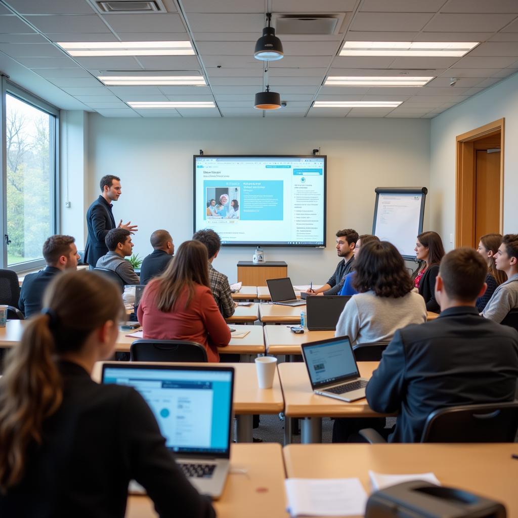 Students learning about public health in a modern classroom setting