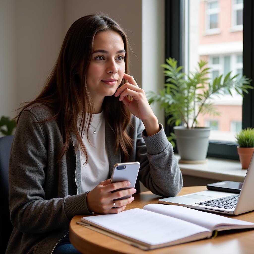 Student recording IELTS speaking practice on smartphone